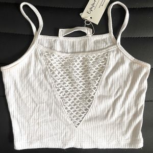 Emma and Sam crop tank with v neck mesh